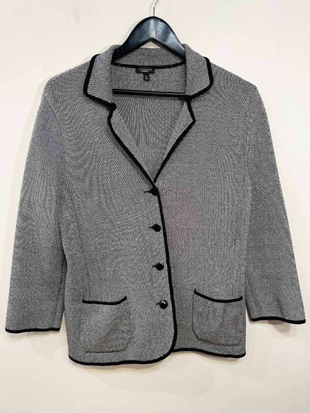 EUC Talbots Silk Cotton Sweater Blazer Black White Medium